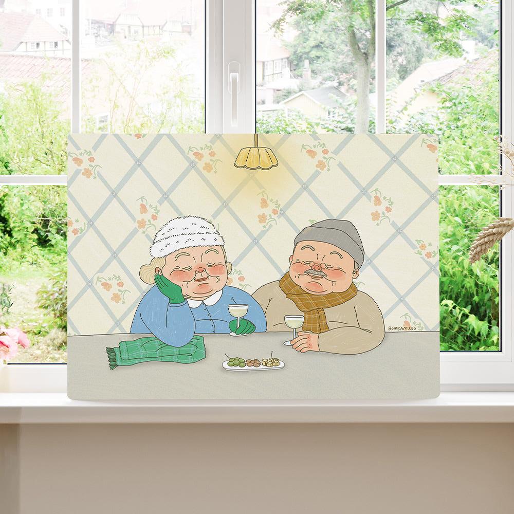 라이크디즈 봄사무소 작가 cozy 개인전 액자테이블 밥상 하루의 마무리 48x72cm