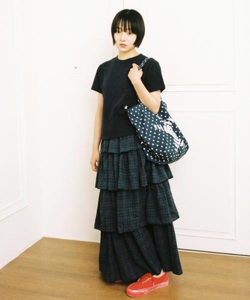 트위스터 체크 티어드 스커트 - 네이비