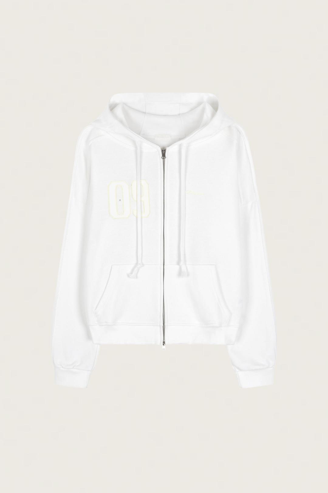 Classic 09 Numbering hooded zip-up, White