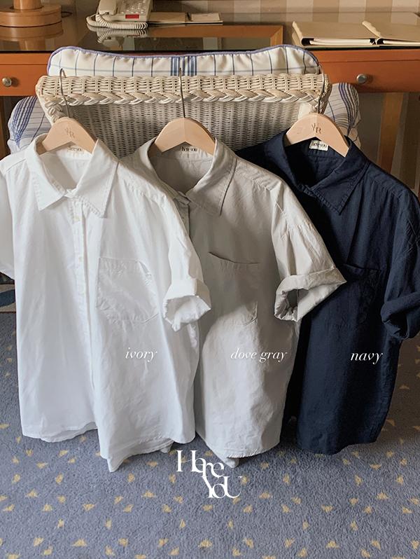 유리에 [당일출고/고퀄 :) here you] 옥스퍼드 보이핏 하프 shirts - 3color (자체제작/아메카지/캐쥬얼/오버핏/여름반팔셔츠)