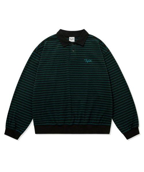 벨루어 스트라이프 럭비 맨투맨 블랙