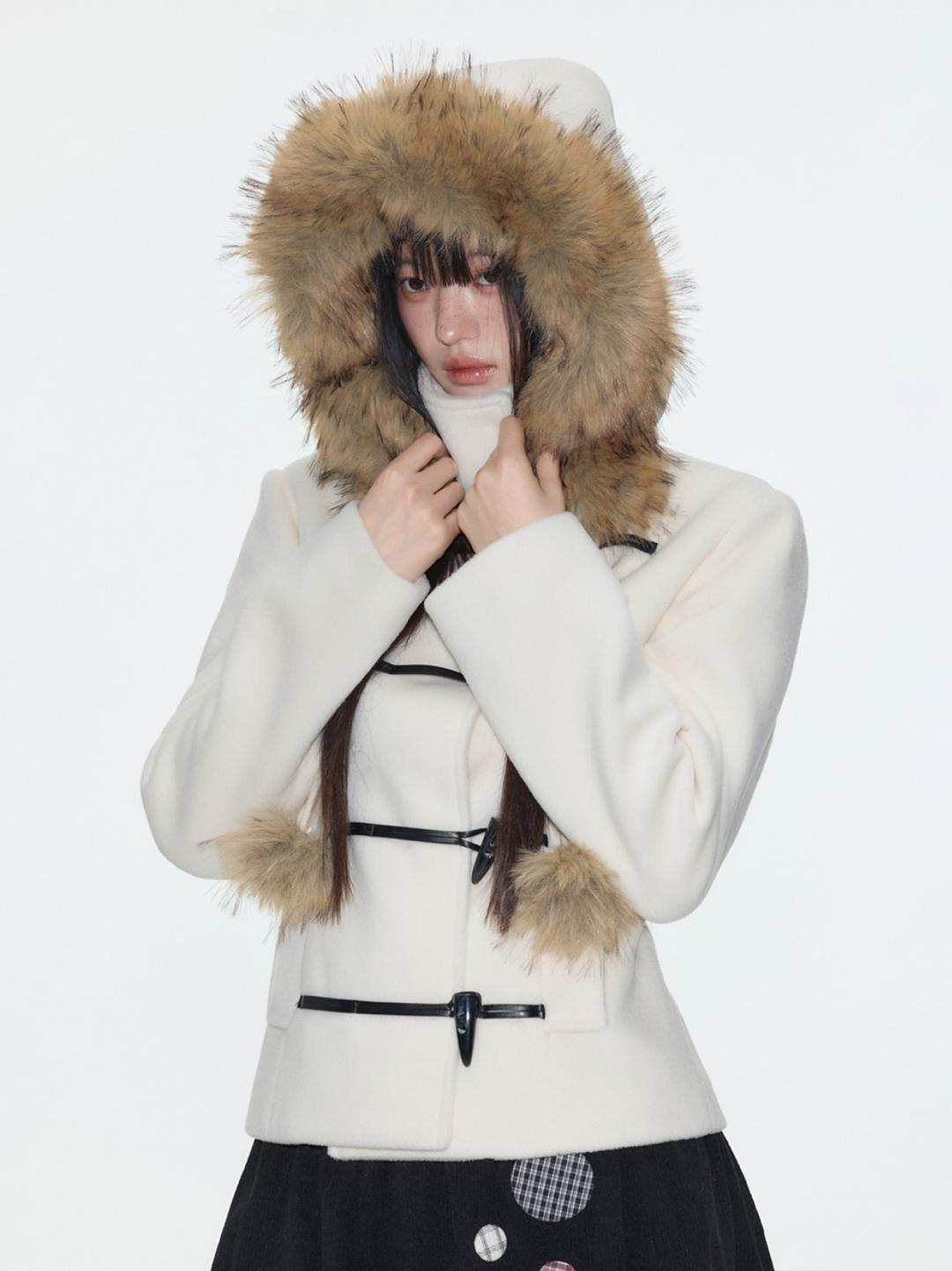 Onthereverse Fur Hood Chinese Button Coat