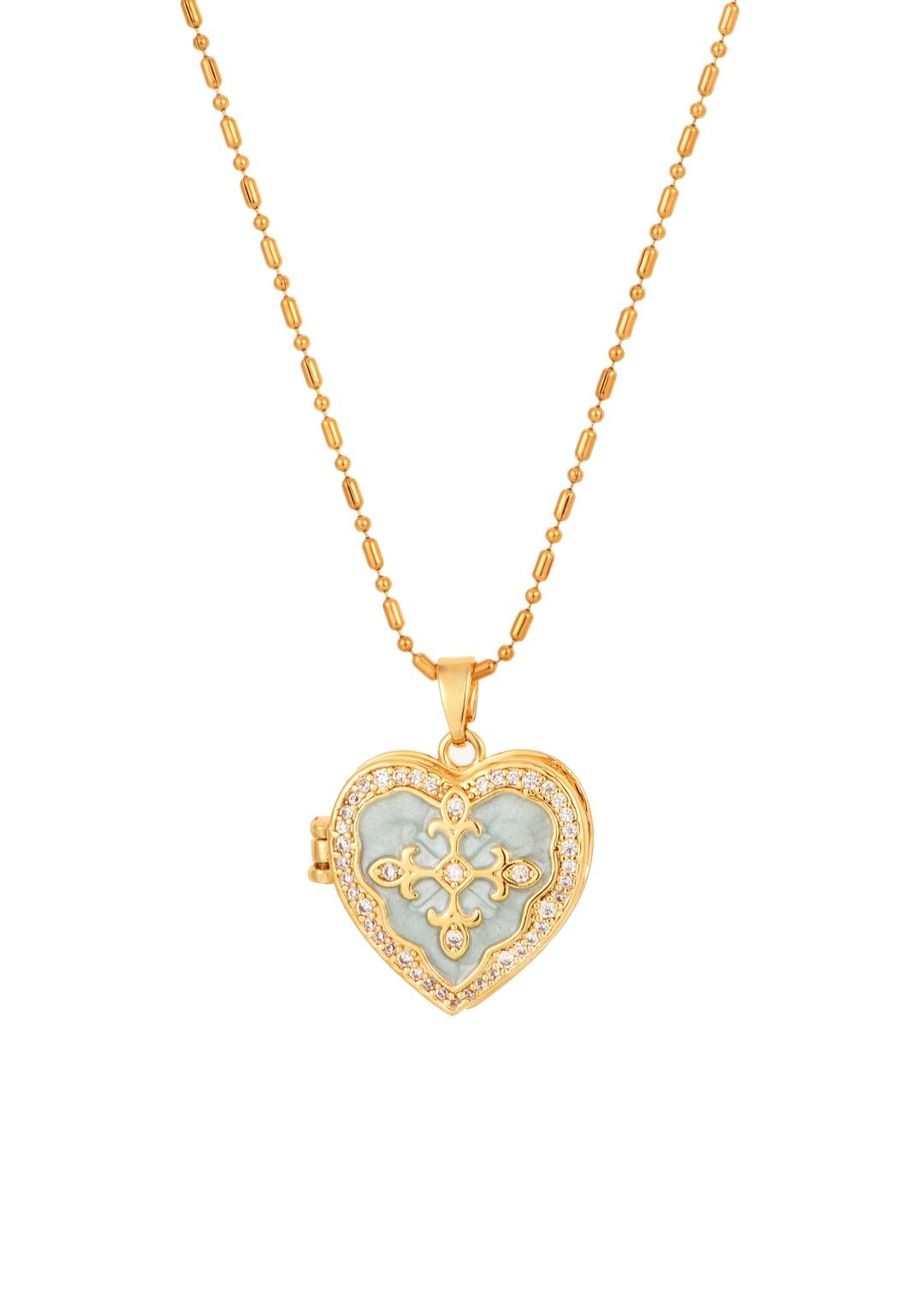 Brigitte Heart Locket Necklace - Mint Green