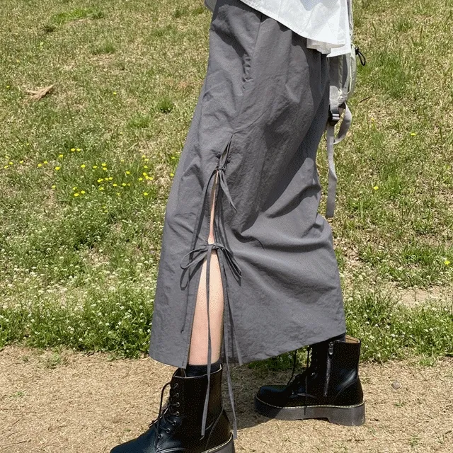 💘당일출고💘 호스트 슬릿 나일론 롱스커트