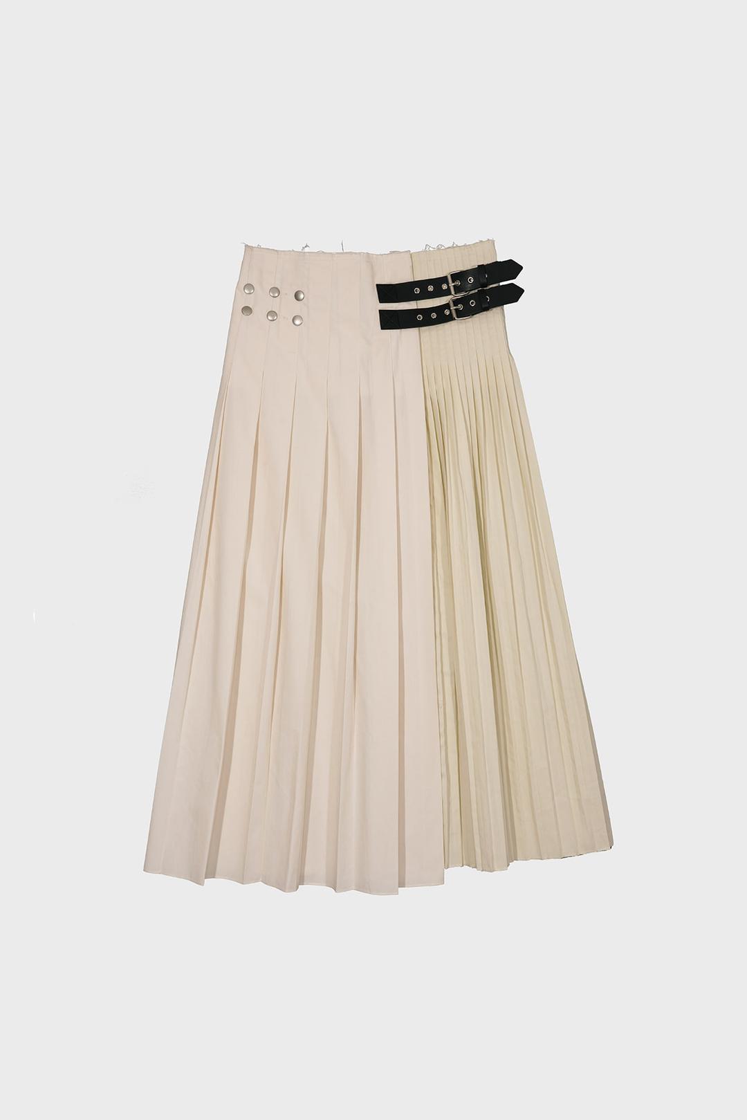 DOUBLE BELT DUAL PLEATS WRAP SKIRT