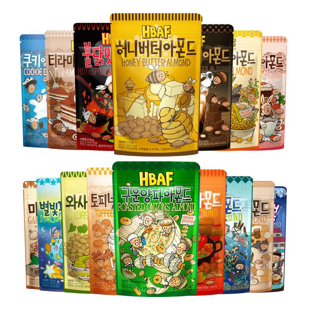 길림 바프 HBAF 허니버터 아몬드 와사비 군옥수수 마늘빵 불닭 떡볶이 쿠키앤크림 믹스넛