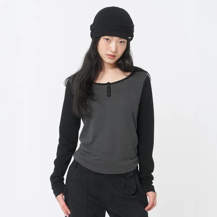 Henley neck long sleeves CHARCOAL