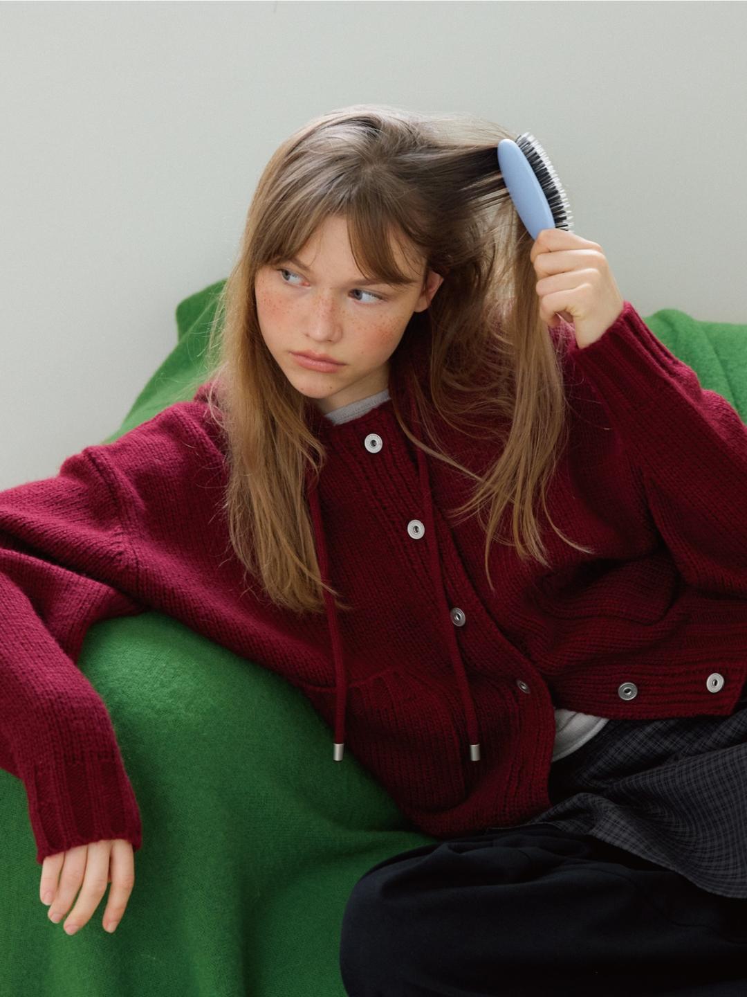 Nickel Wool Knit Hood Zip-Up (Wine)