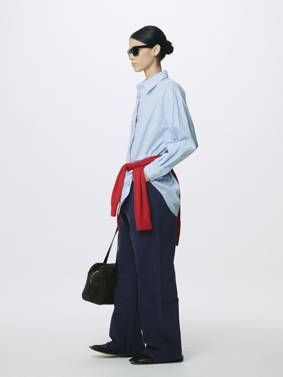 (W) WASHED COTTON TWILL LOOSE FLARED JEANS_ PURPLE BLUE