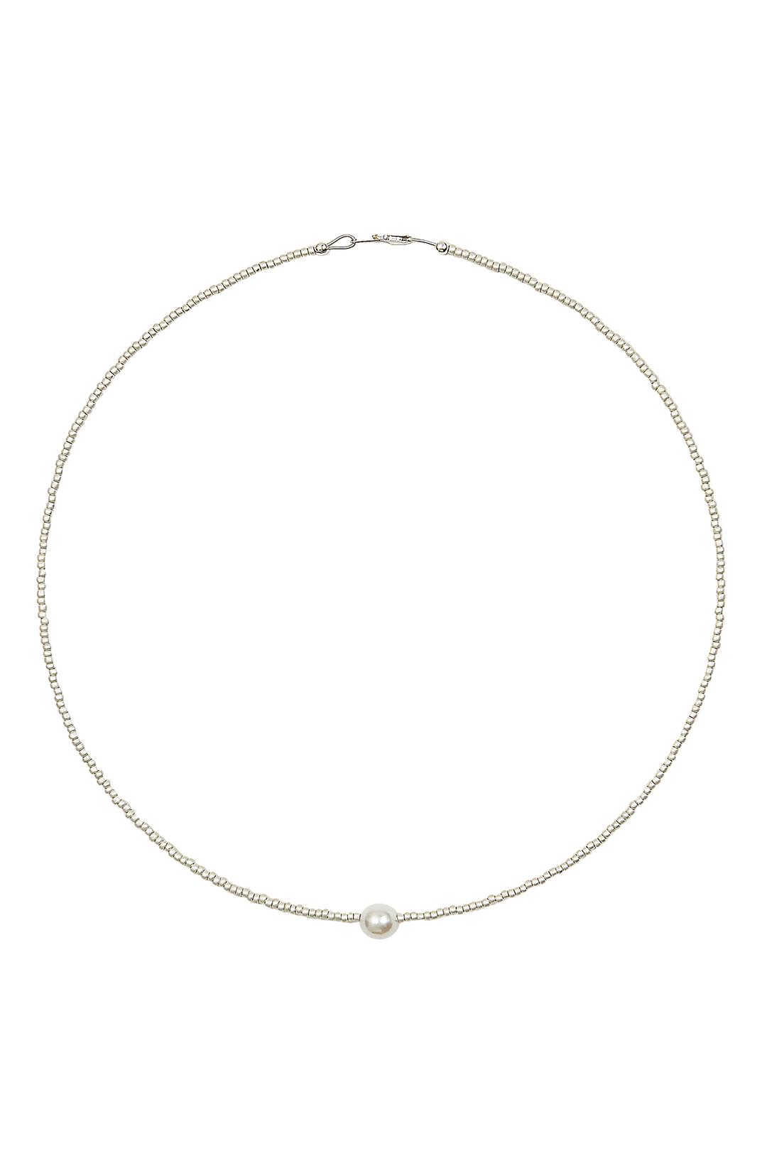 One pearl necklace - Bright Silver