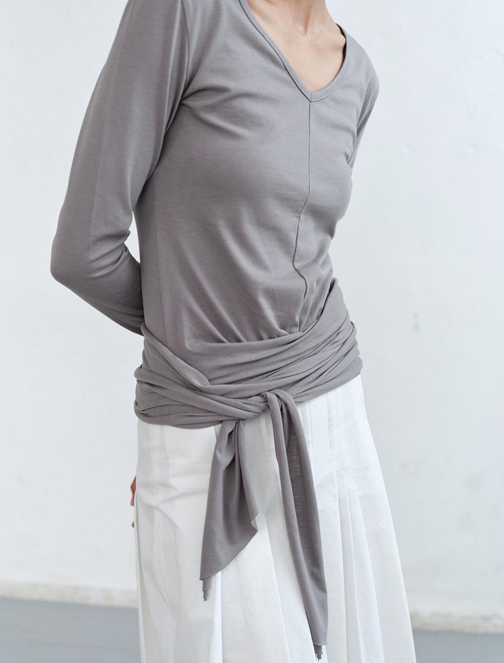 V-NECK TIE T-SHIRT [GREY]