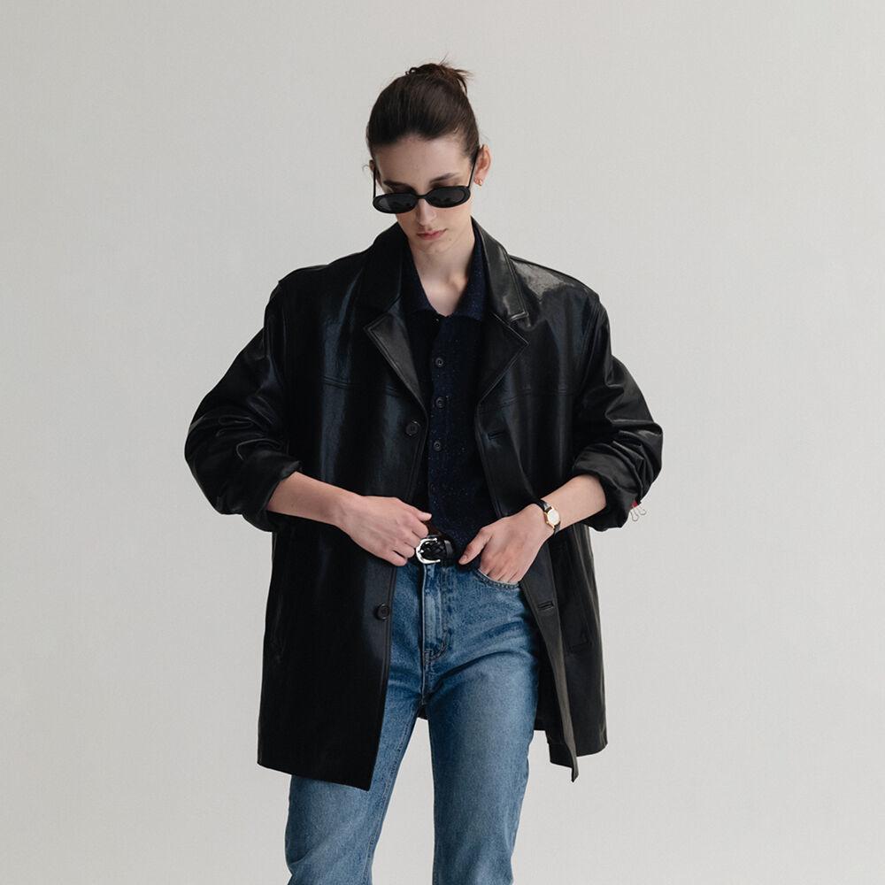 UNISEX LAMBSKIN LEATHER HALF JACKET BLACK_UDJA2C101BK