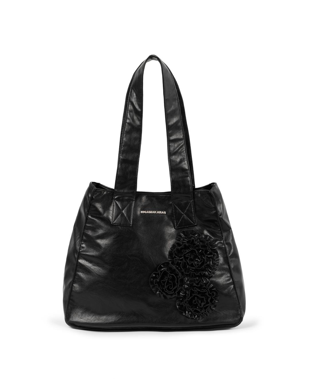 Flowers Leather Shoulder Bag (Black)