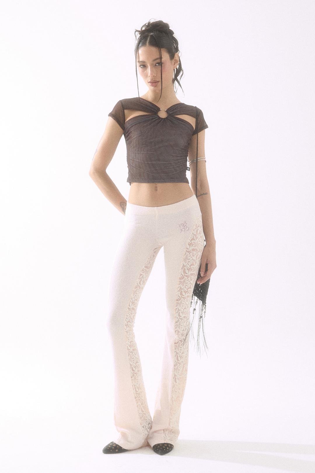 Cut-Out Piercing Crop Top Deep Brown