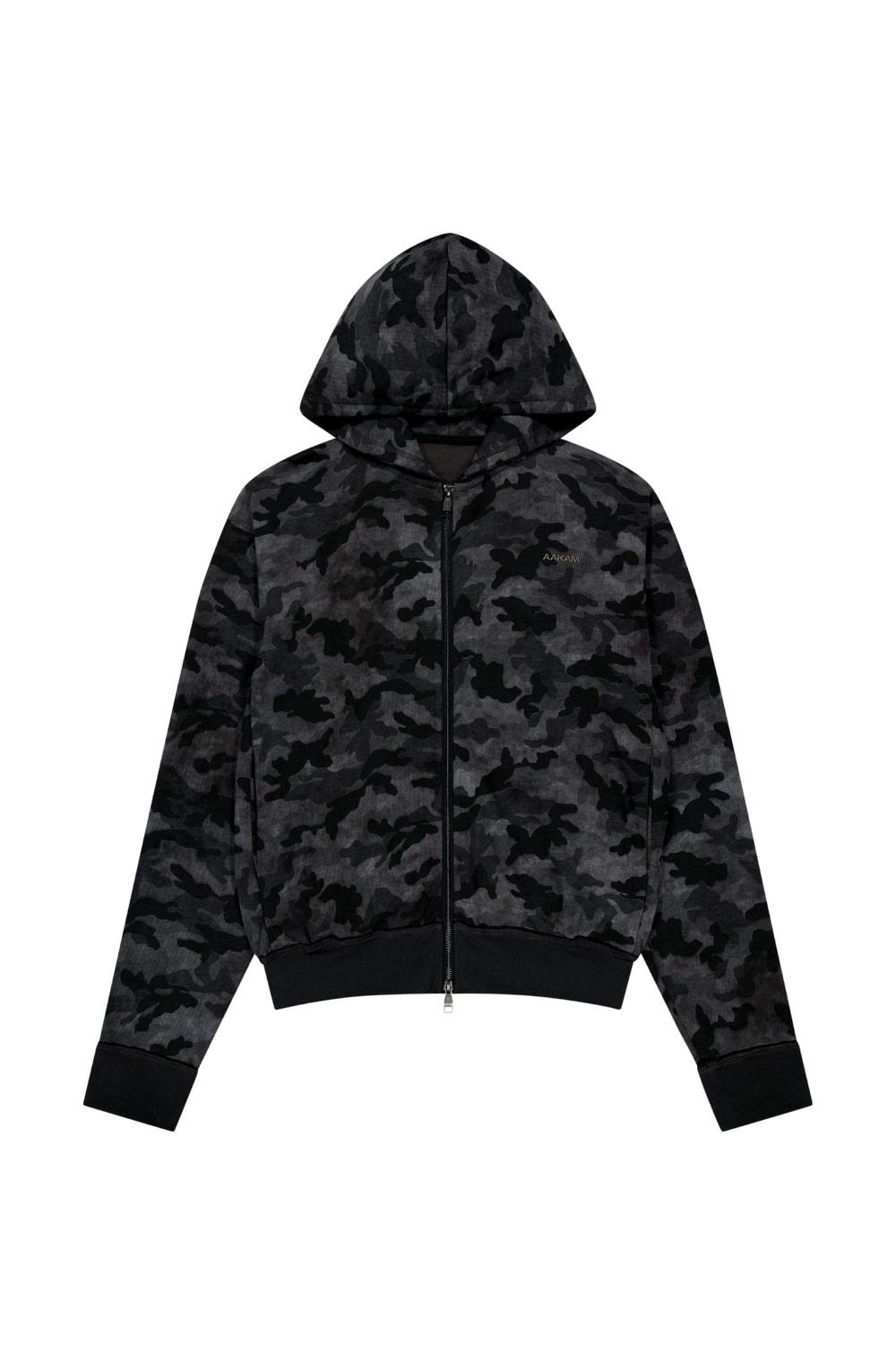 [10.29 예약 배송] Basic Logo Camouflage Zip-Up Hoodie (Black)