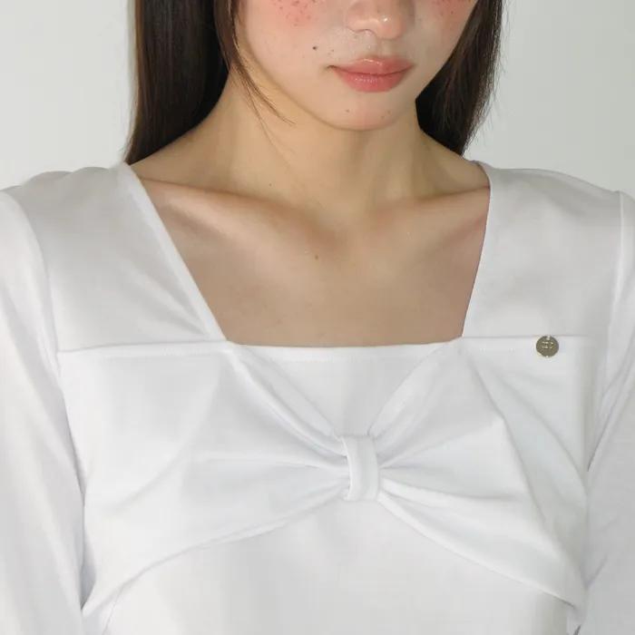 RIBBON KNOT SQUARE NECK LONG SLEEVE WHITE