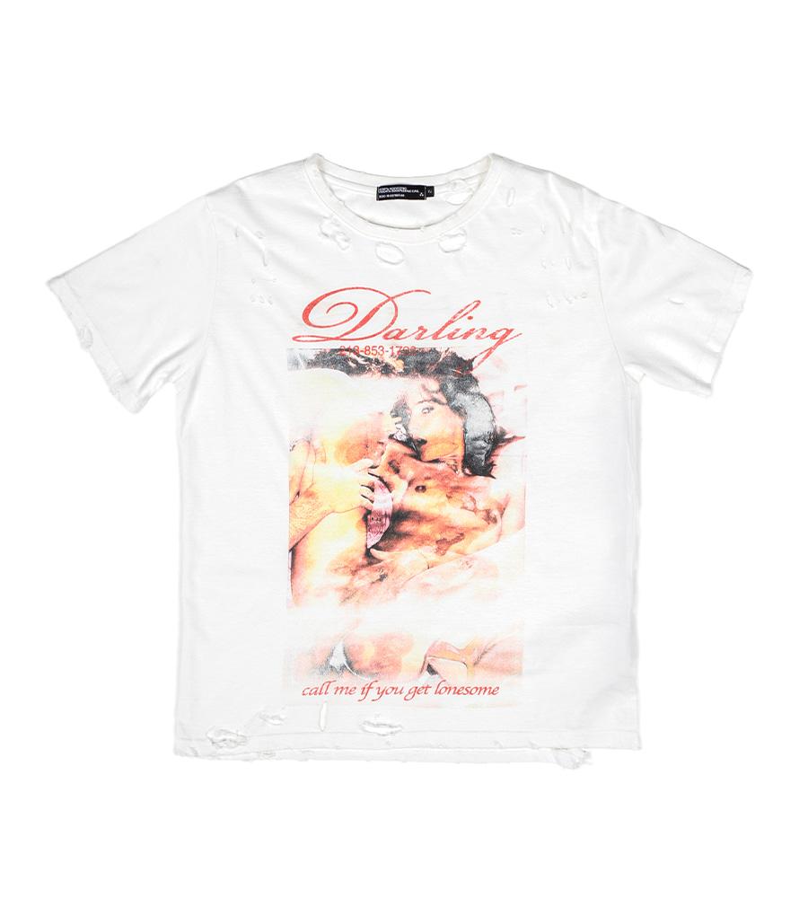 Call Me Hand Distressed Short Sleeve  - Off White