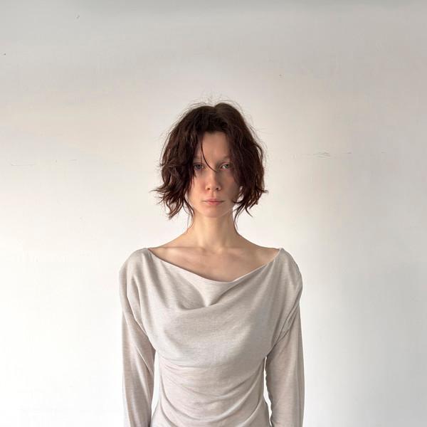 drape shirring long sleeve t-shirts