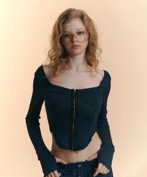 Joan Corset Long Sleeve Top (Navy)