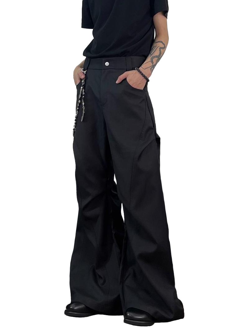Pleated Black Mecheted Half Banding Pants