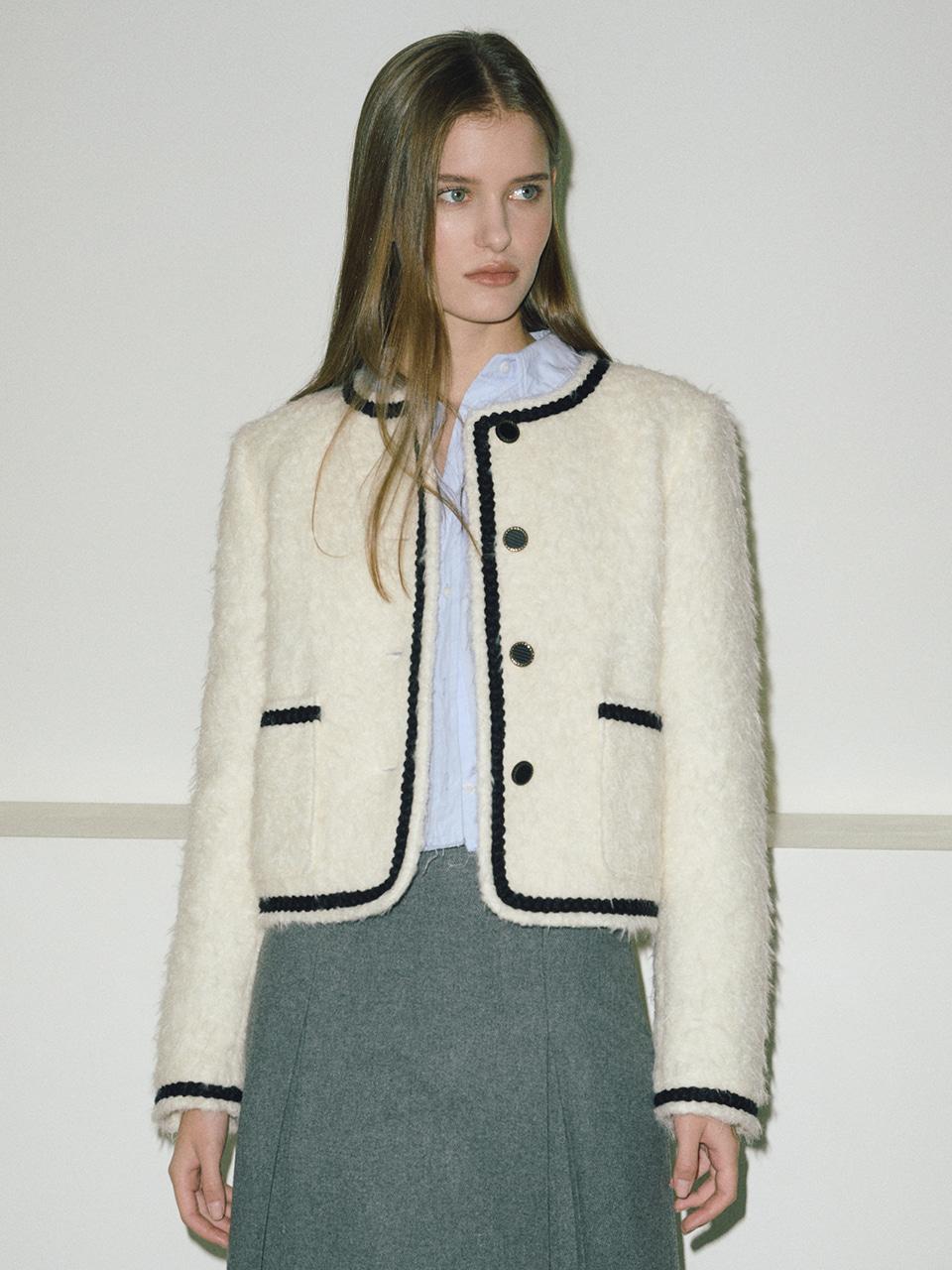 Tweed Fur Jacket, Ivory