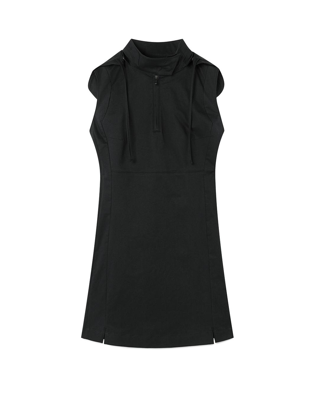 Hooded Zip Sleeveless Dress (Black)