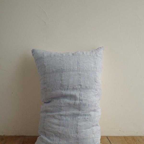 Linen patchwork pillow cover