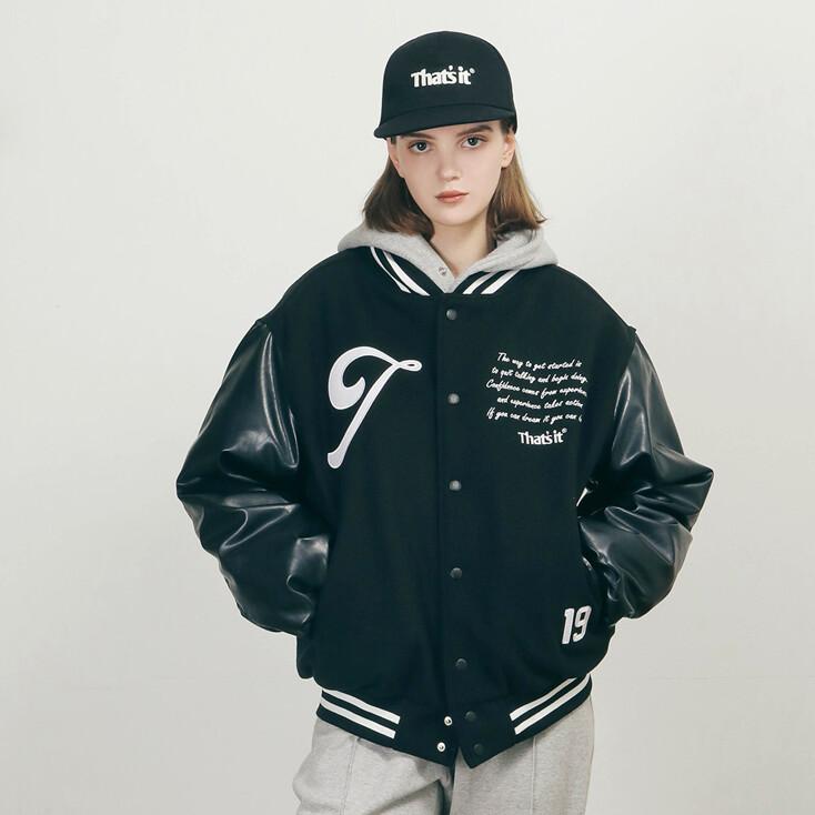 시그니처 로고 바시티 자켓_블랙