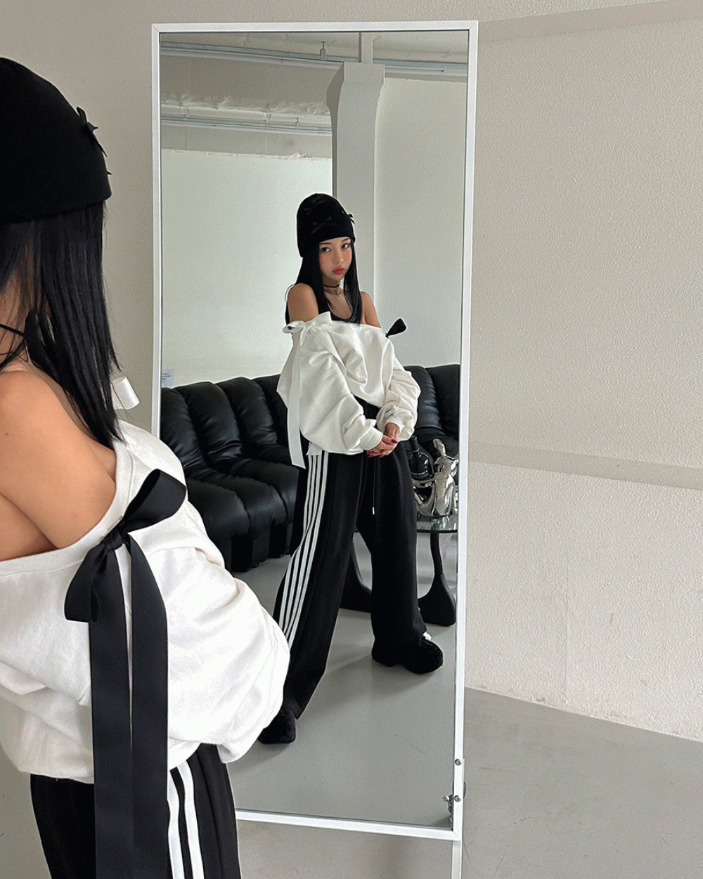 리본 브로치SET 오프숄더 맨투맨