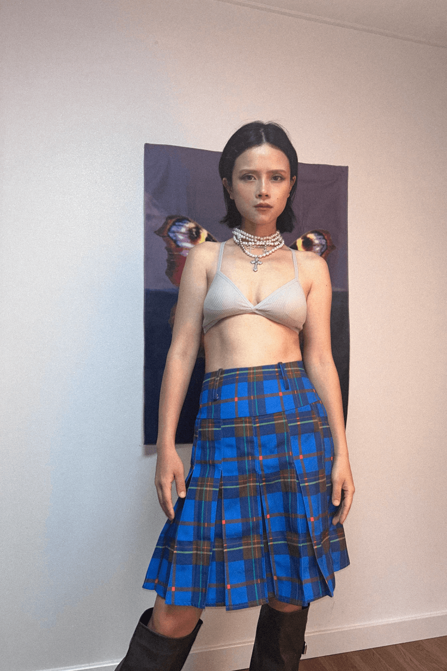 blue check skirt