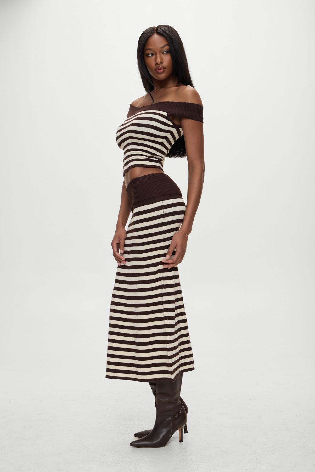 x BELLA HADID Tucker Knit Midi Skirt - Cowboy Stripe - Cowboy Stripe / XXS