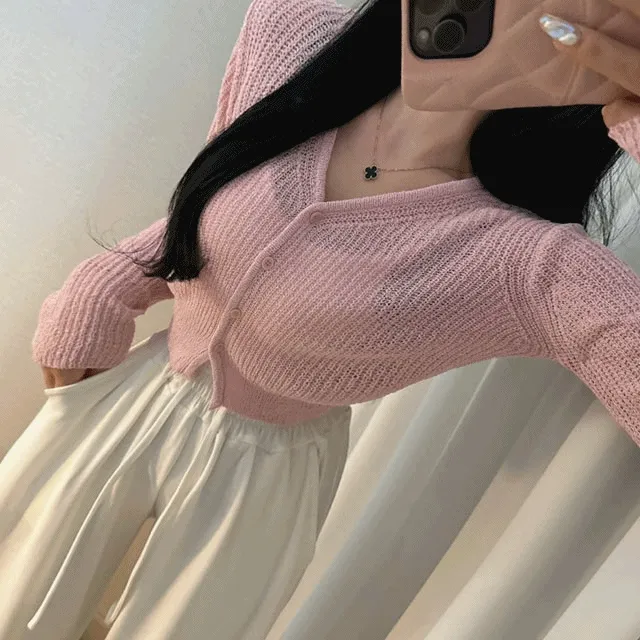 부분❤️당일배송❤️(1+1)브이넥 부클 니트 크롭 가디건