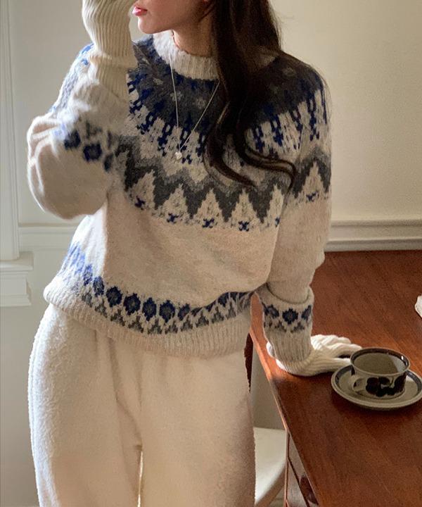 디어 크리스마스 빈티지 노르딕 니트 (2color)