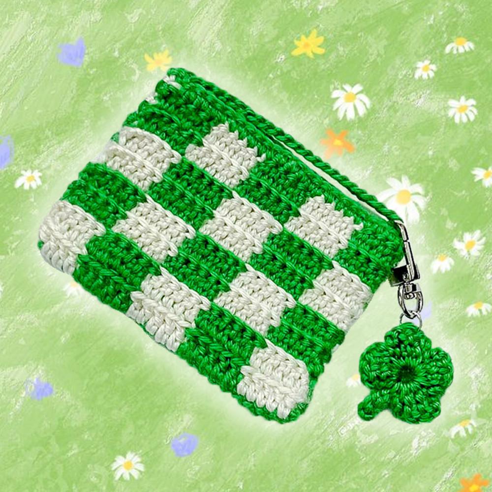 네잎클로버 체커 보드 카드지갑