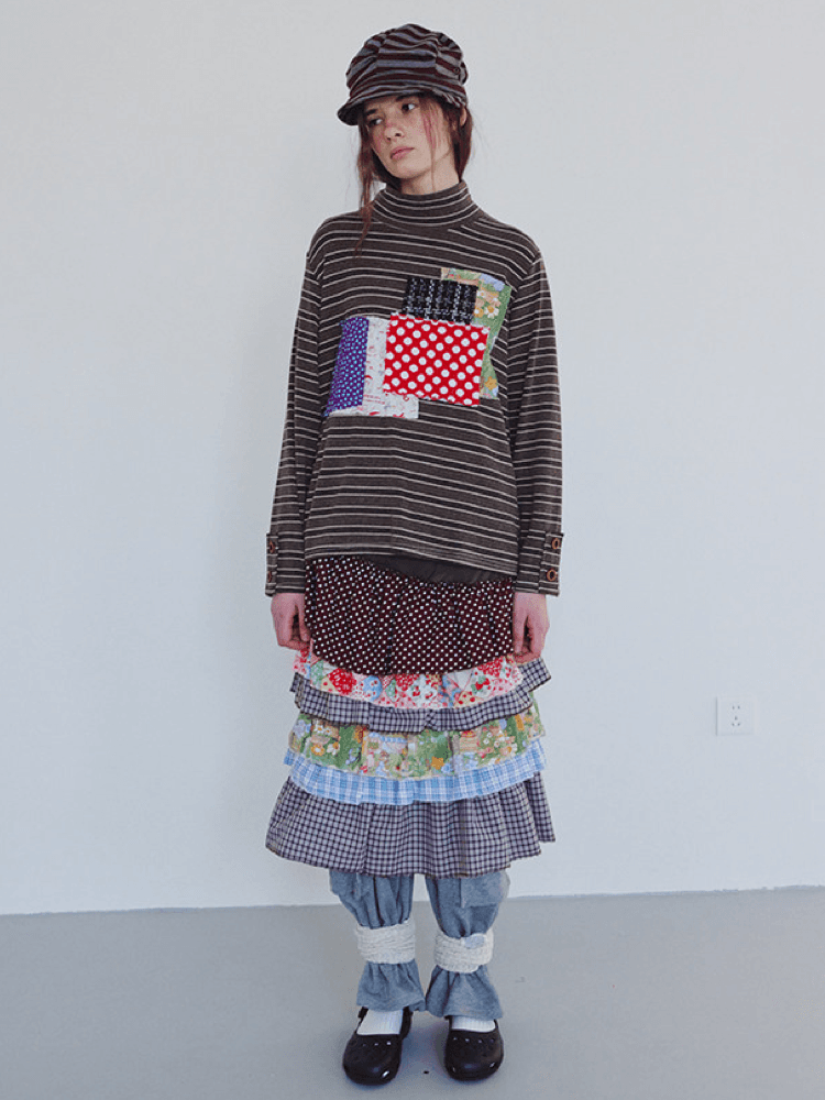 3months Color Block Patchwork Cake Skirt