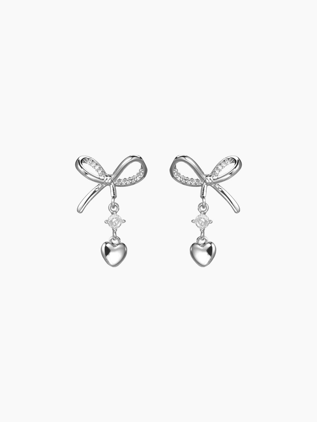 BOWKNOT HEART RHINESTONE DROP EARRINGS