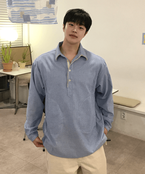 MAN 스티치 스트라이프 풀오버 셔츠 [BLUE] / GF1MSH003