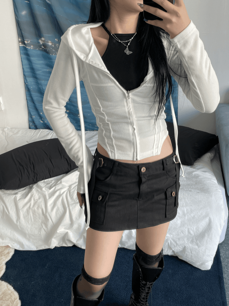 언발 컷팅 슬림 후드 집업(2color)