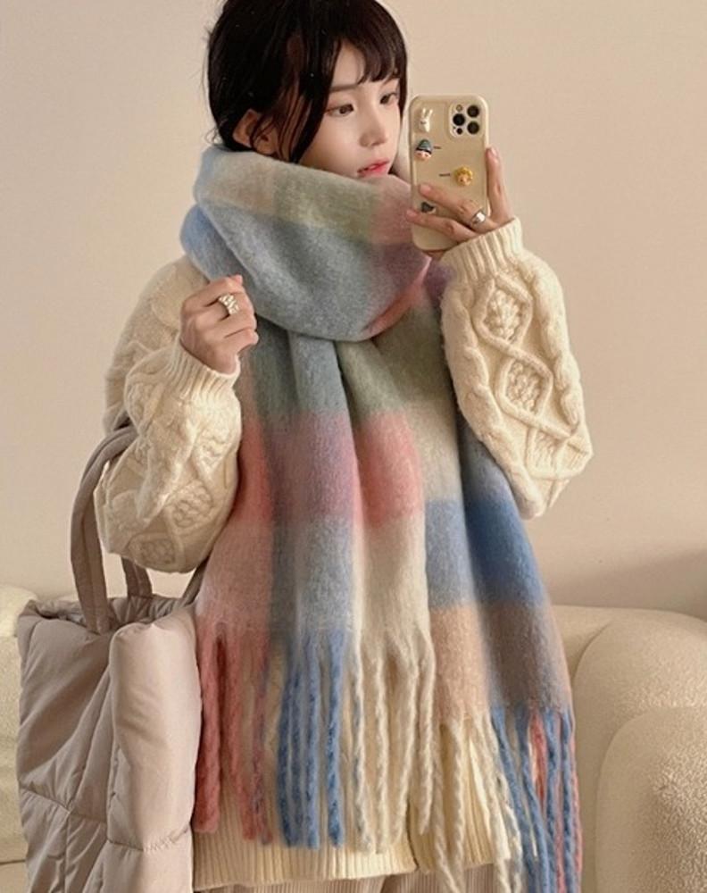 밸리 모헤어 체크 오버사이즈 머플러 목도리 3color