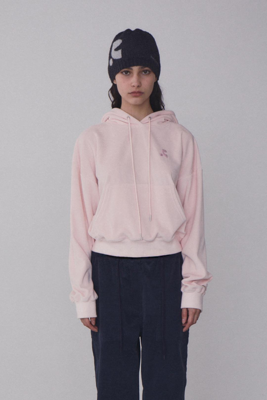 RR VELVET CROPPED HOODIE - PINK