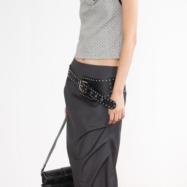 Long Slit Shirring Skirt (Charcoal/2size)