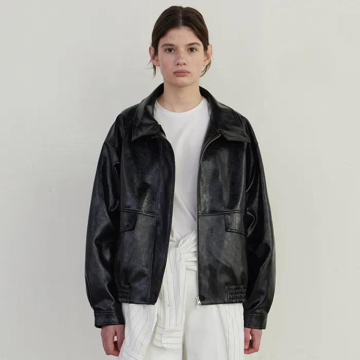 [김가을 PICK][29CM 단독]HIGH NECK LEATHER BLOUSON JUMPER - BLACK