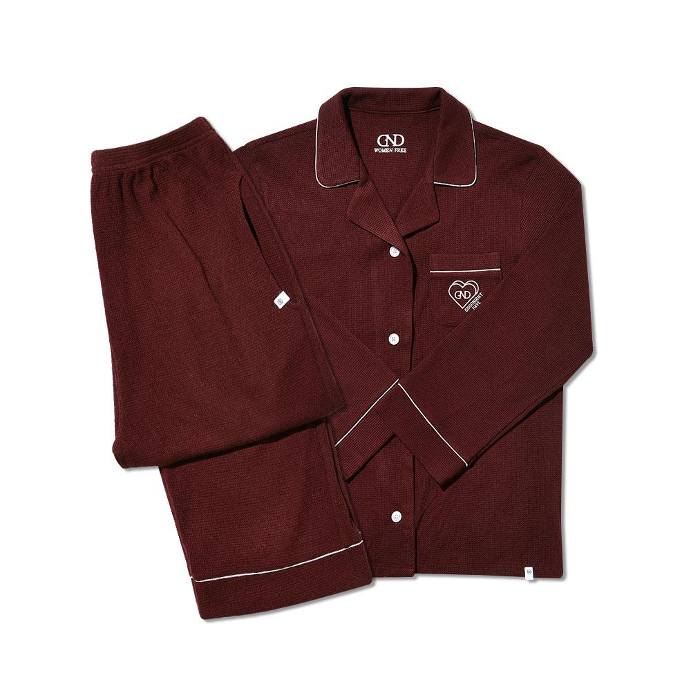 [W] Becky Wine Waffle Pajama Set