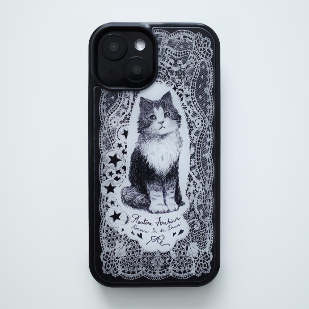 [루틴아카이브] Kitty in lace 글라스 범퍼 케이스 -ivory-