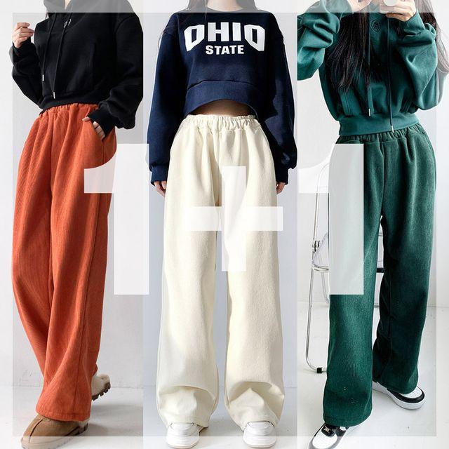 [1+1] 양털 로이 와이드 팬츠 골덴와이드팬츠 롱숏 허리밴딩 빅사이즈까지 코듀로이 기모안감