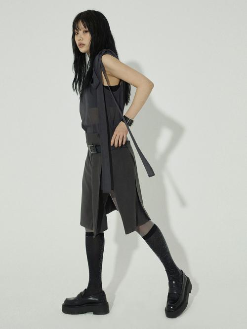 RIBBON MINI DRESS: CHARCOAL
