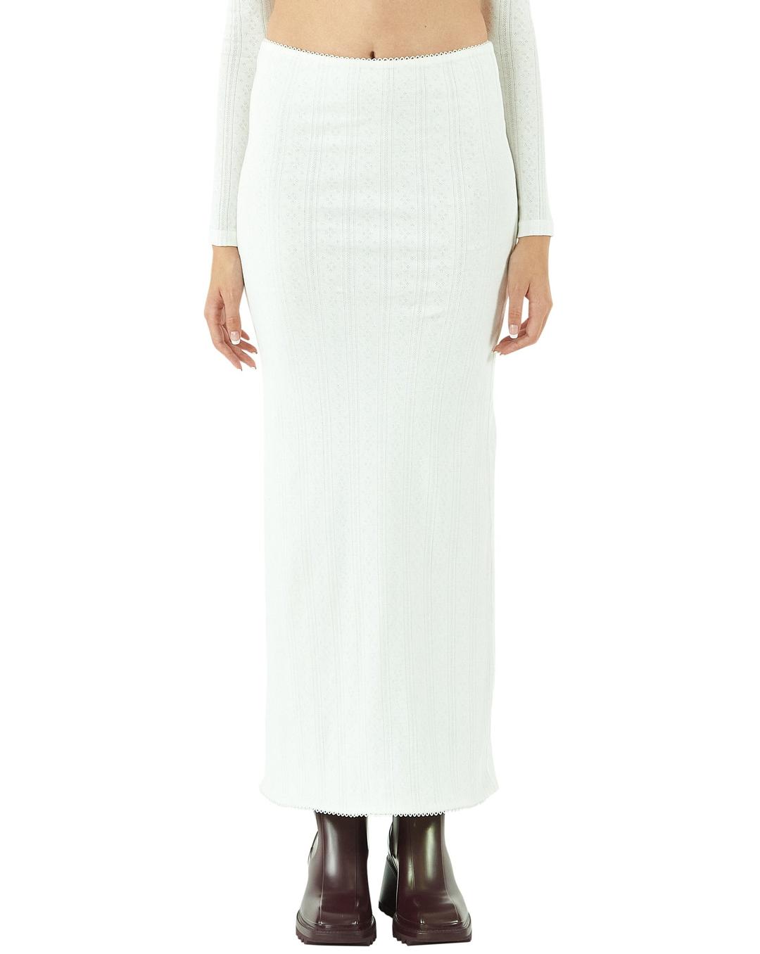 Pointelle Fitted Maxi Skirt - White - XS-S