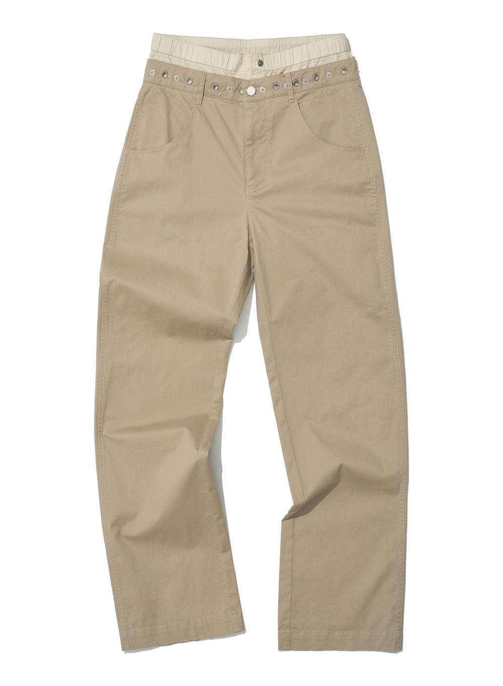[WOMEN] 2WAY METAL POINTED DOUBLE WAIST PANTS_BEIGE