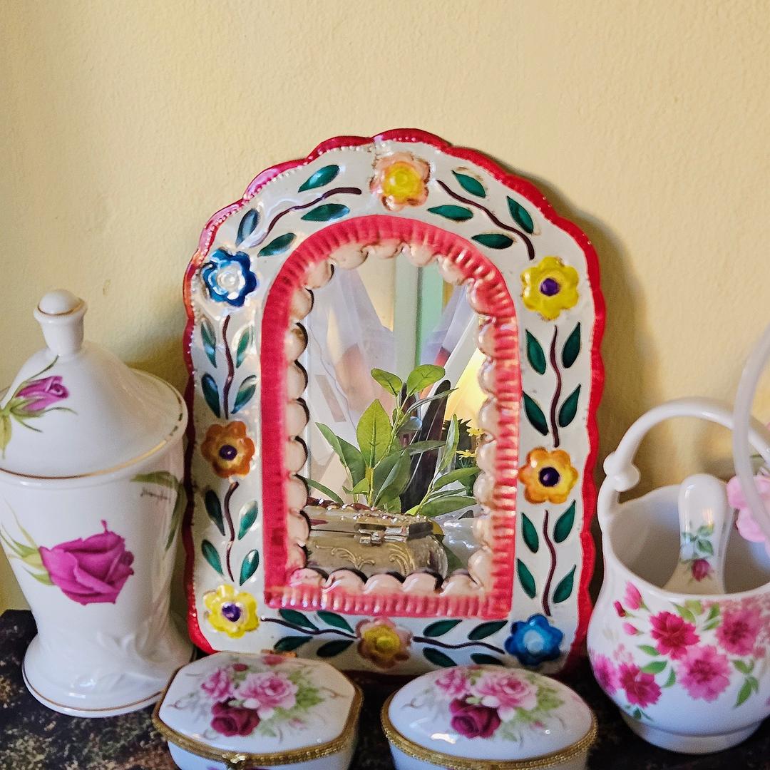 멕시코 핸드메이드 공예 꽃 거울