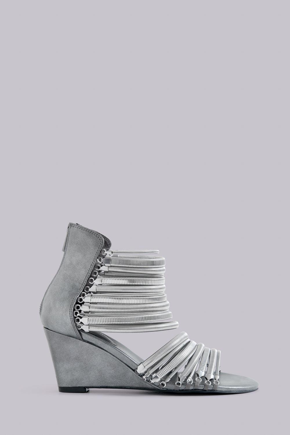 Oxara Snakechain Heeled Wedge Sandal - UK 3 / Silver